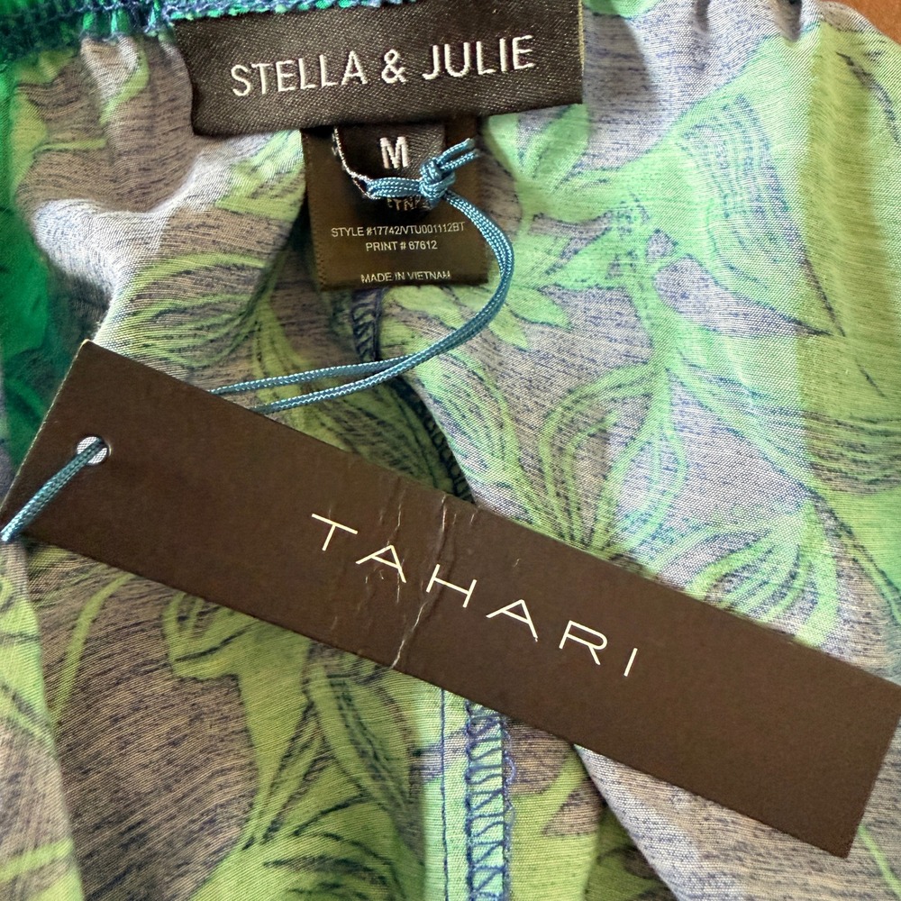 Tropical Floral Puff Sleeve Mini Dress Sz Medium | NWT | Stella & Julie Tahari - Picture 8 of 8